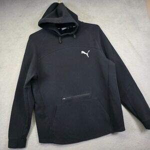 Puma Hoodie Mens 2XL Black Funnel Neck Athleisure Performance Running Structured